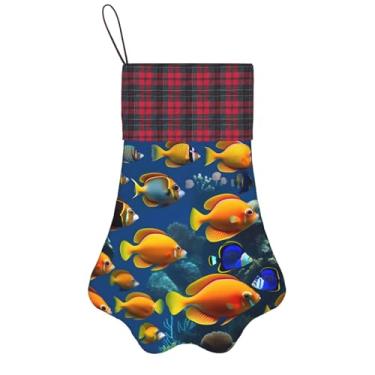 Imagem de SKKNT The Underwater World Meias de Natal com estampa de peixe tropical, animais de estimação, decoração de Natal, cães, gatos, árvores, doces, presente, conveniente
