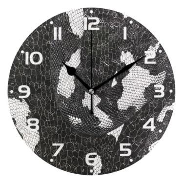 Imagem de JUZIHAI Relógio de parede com padrão de pele de cobra, silencioso, redondo, sem tique-taque, operado por bateria, fácil de ler, relógio decorativo de parede para casa, cozinha, sala de estar, quarto