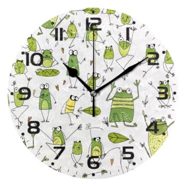 Imagem de JUZIHAI Relógio de parede com padrão de sapos engraçados, silencioso, sem tique-taque, relógios de parede redondos, operados por bateria, fácil de ler, relógio decorativo de parede para casa, cozinha