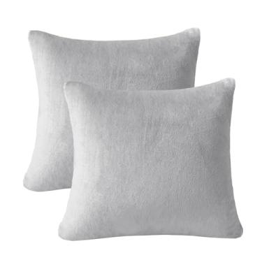 Imagem de ZYFZCYBL Capas de almofada de flanela 66 x 66 cm, conjunto de 2 almofadas ultramacias, capas decorativas de mola para sofá, sala de estar, cinza prateado