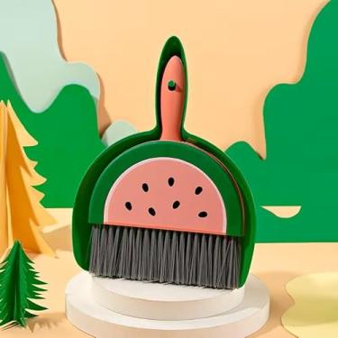 Imagem de Conjunto de mini vassoura e pá de lixo portátil, ferramentas de limpeza de mesa de escritório de plástico, ideal para mesas, sofás, móveis - verde