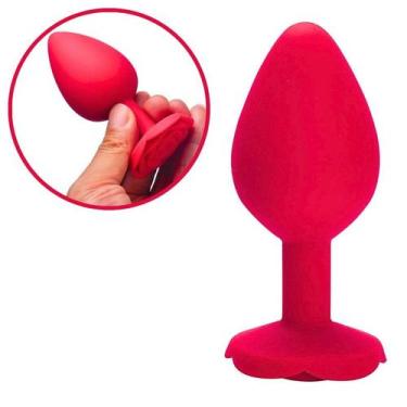 Imagem de Plug Anal em Silicone Vermelho com Formato de Rosa Pequeno