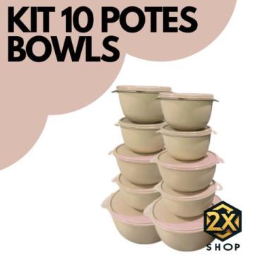 Imagem de Kit 10 Bowls Potes Hermeticos 2 em 1 Vasilhas BPA Free 10 Potes Grande