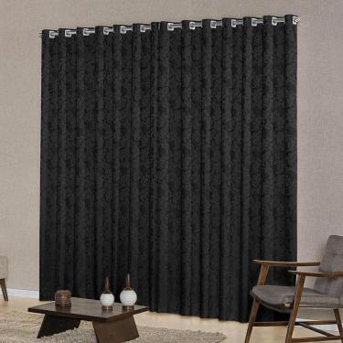 Imagem de Cortina Quarto Semi Blackout Jacquard Preto 2,00X1,80