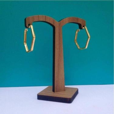 Imagem de Brinco Argola Sextavado Banhado A Ouro