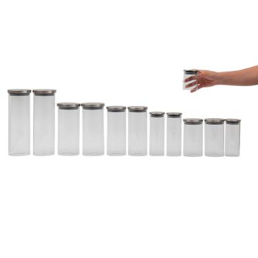 Imagem de Kit pote de vidro com tampa de inox redondo 12 pçs - Oikos