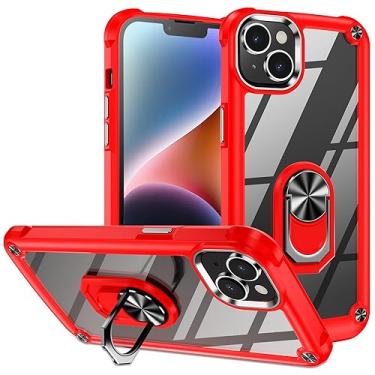 Imagem de AUPAI Capa para iPhone 15 com protetor de tela, capa protetora de acrílico resistente transparente antiamarelo com suporte magnético de 6,1 polegadas, vermelho