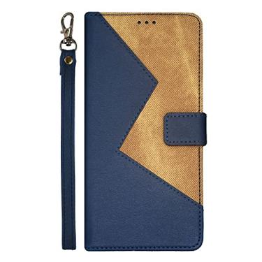 Imagem de Diaobaolee Capa compatível com Umidigi A11 Pro Max, capa flip de couro com compartimento para cartão, suporte e fecho magnético com botão, capa padrão de mosaico para Umidigi A11 Pro Max azul
