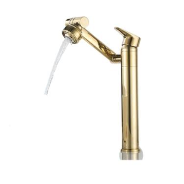 Imagem de Torneira de pia de cozinha de 1080 graus Torneira de banheiro Torneira misturadora aeradora 2 em 1 Torneira preta aquecida Torneira misturadora gourmet, dourada, alta