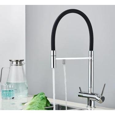 Imagem de Torneira com filtro de água de cozinha, ouro escovado, bico duplo, misturador de água potável pura, rotação, torneiras de purificação de água, cromado a