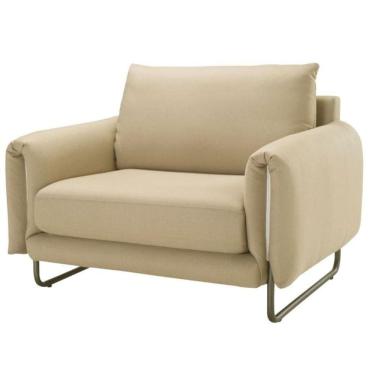 Imagem de Poltrona com braços Herval MH-4205 Estrutura Madeira Maciça Estofado Bege Base Laca Fosca Grafite