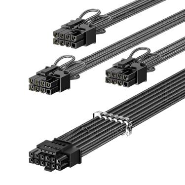 Imagem de Fasgear Cabo de alimentação 12VHPWR 600W PCIe 5.0 16 pinos GPU (12+4) conector para RTX 3090Ti 4070ti 4080 4090 5080 5070Ti, 3x8pin (4+4) plugues de CPU apenas para Corsair/Great Wall/Thermaltake