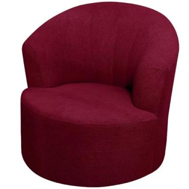 Imagem de Swivel Barrel Chair Cover, Stretch Checkered Armchair Covers Round Tub Chair Covers Club Chair Slipcover for Hotel Dining Room Decorative(Color:Wine Red)