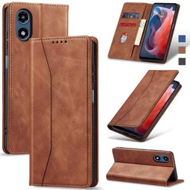 Imagem de Jasonyu Flip Carteira Capa para Moto G Play 4G (2024),Capinha Folio Magnética de Couro com Suporte para Cartão,Suporte para Chute - Protetora Durável de TPU à Prova de Choque para Telefone,Marrom