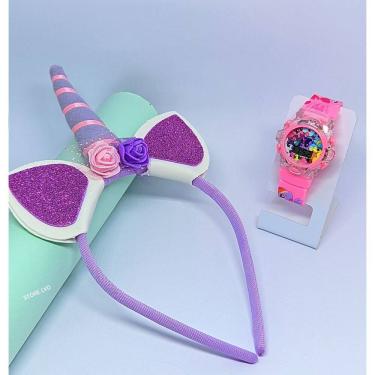 Imagem de Kit Relógio Infantil Menina Digital Pisca Luz Led Musica + Tiara Arquinho Cabelo Princesas Disney Presente Lembrancinha