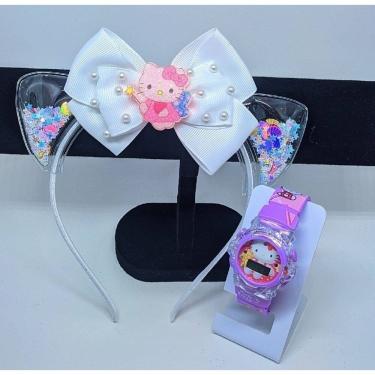 Imagem de Kit Relógio Infantil Menina Digital Pisca Luz Led Musica + Tiara Arquinho Cabelo Princesas Disney Presente Lembrancinha