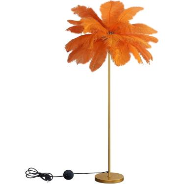 Imagem de Abajur de pena de avestruzH160cm Abajur de LED exclusivo, elegante abajur de pena de avestruz natural com interruptor de pé, abajur de pena regulável para sala de estar, quarto, janela de lo