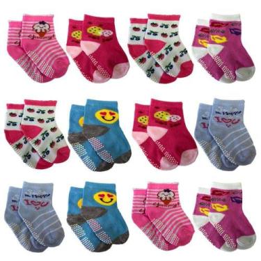 Imagem de Meia Feminina INFANTIL BEBÊ ANTIDERRAPANTE Kit com 03 pares - kit baby