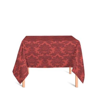 Imagem de Toalha de Mesa Quadrada em Tecido Jacquard Vermelho e Preto Medalhão T