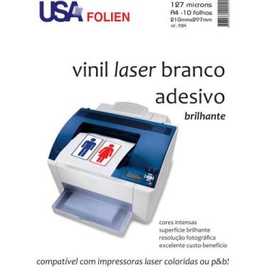 Imagem de Vinil Laser Adesivo A4 Branco Brilho Pacote com 10 - Usa Folien