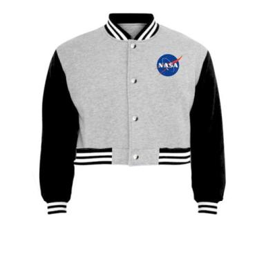 Imagem de Jaqueta Cropped Moletom Nasa Feminina Colegial - Calttony, P, Cinza, P