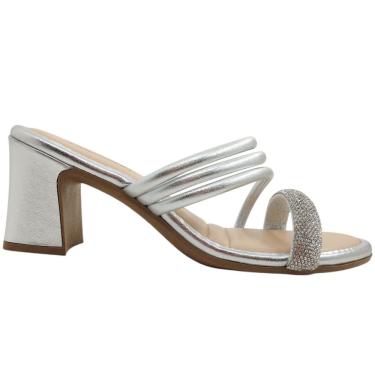 Imagem de Tamanco Feminino Casual Social Dia a Dia Passeio com Strass Salto Médio Conforto Mississipi MC411