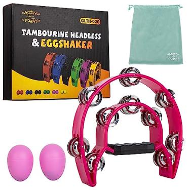 Imagem de Pandeiro Glory Double Row, meia lua dupla fileira metal jingles instrumentos de mão percussão com pega, pandeiristas para adultos, festa, presente, rosa