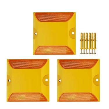 Imagem de Neboxen Pacote com 3 marcadores refletores de faixa refletores de pavimento de estrada refletores de pavimento de estrada (4 x 4 polegadas) marcadores de asfalto adequados para batidas de velocidade, calçadas, cruzadas, estradas e calçadas