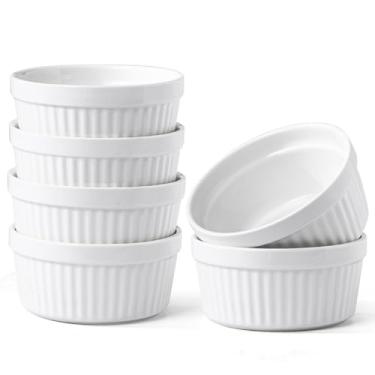 Imagem de Feenmai Ramekins 241 g Kitchen Remekins para assar ramequins de cerâmica conjunto de 6 tigelas de ramequins creme brulee ramekins forno seguro pudim pudim copos de creme tigelas de molho branco 10 x 5
