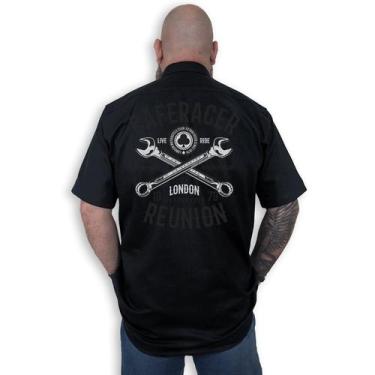 Imagem de Camisa Workshirt Preta Caferacer Reunion Mecânico Old School No Remors