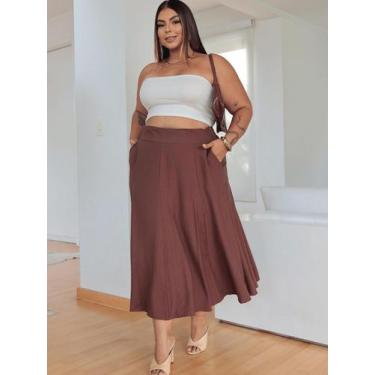 Imagem de Saia Midi Feminina Plus Size Alfaiataria Evase Sensorial Com Bolso Ele