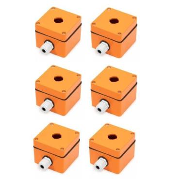 Imagem de 6 Caixa Botoeira Metálica Alumínio Laranja 1 Furo 22mm MPS