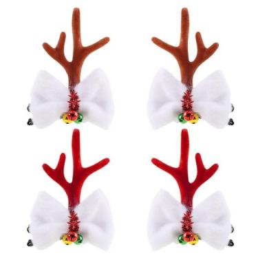 Imagem de Boobeen Grampo de cabelo de Natal – 2 pares de orelhas de chifres de rena fofos, acessório de cabelo, chifres de cabeça para festa de Natal