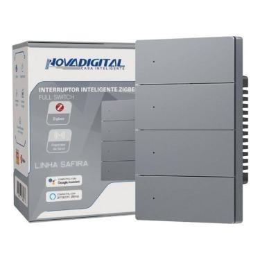 Imagem de Interruptor Tecla Fisica 4 Botões 4x2 Zigbee com Led NovaDigital Grafite - Cinza