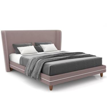 Imagem de Cabeceira Casal Nilo 140cm Com Cama Pés Madeira Suném P05 Veludo Rosê - Lyam Decor