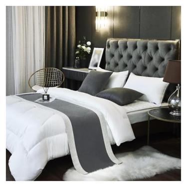 Imagem de Cama Runner Hotel Decor Algodão Linho Mistura Mantas de Cama para Pé da Cama Quarto Protetor de Colcha Macia Roupa de Cama Decorativa Não Desvanece Toalha de Cama Cinza-||210 * 50 cm