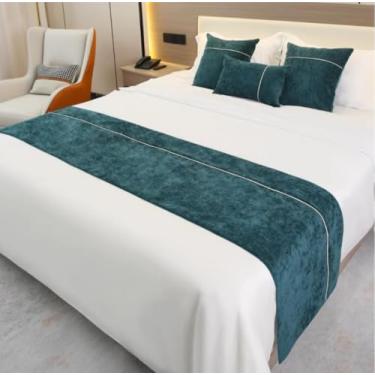 Imagem de Cachecol de corredor de cama de hotel cor sólida de chenille protetor de cama macio toalha de cama cachecol moderno almofada para cama de casal queen king size - verde ||King 19,7 x 102,3