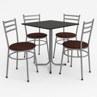 Imagem de Mesa de Jantar Quadrada 70cm Preta Com 4 Cadeiras Estofada Cinza - Lam