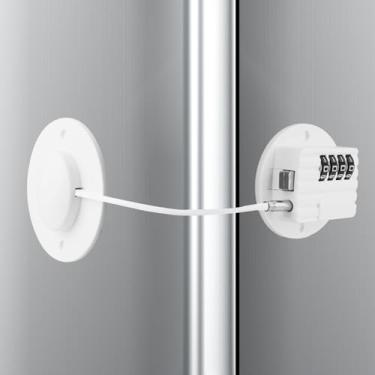 Imagem de Trava de geladeira com combinação, trava de segurança sem chave para freezers, armários, gavetas, fácil instalação (1, branco)