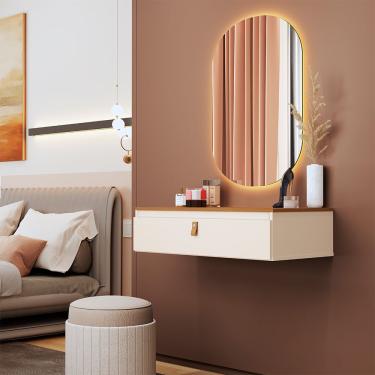 Imagem de Penteadeira Suspensa Multiuso Console Diana Com Puxador Em Corino Off-white/nature