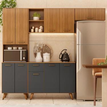 Imagem de Cozinha Compacta Amélia Freijó Uv/ripado/grafite Acetinado Z44 - Mpozenato