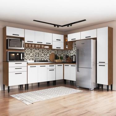 Imagem de Armário de Cozinha Amanda 17 Portas 3 Gaveta Freijó/Branco - Pnr Móveis