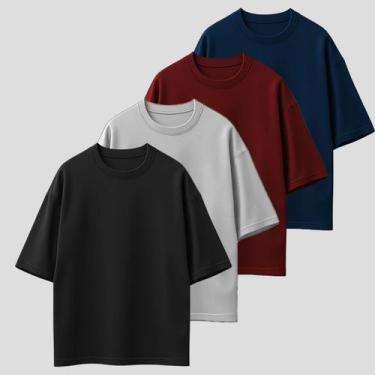 Imagem de Kit 4 Camiseta Oversized Blusão Gola Alta Tecido Grosso Malhão Premium