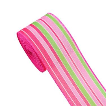 Imagem de 6,3 cm x 5 jardas fita de borda com fio de cor de primavera fita listrada para presente fita com fio fitas de tecido listradas largas para artesanato fitas decorativas com tema de primavera para festa