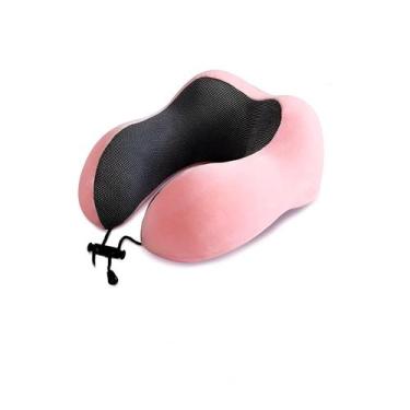 Imagem de Almofada Pescoço Viagem Ajustável Espuma Viscoelástica Rosa - Shopmix