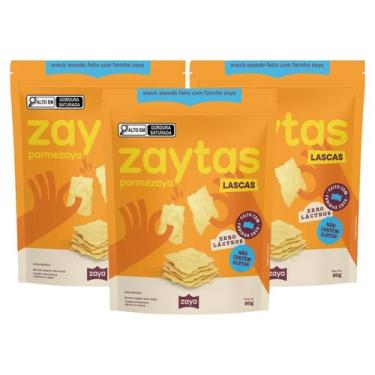 Imagem de 3x Zaytas Parmezaya Lascas Crocantes Vegana 80g, Parmezaya