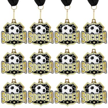 Imagem de Ecation 24 medalhas de futebol 2 polegadas Tee-Ball Team Awards medalhas de metal medalhas de ouro vôlei de futebol futebol basquete futebol esporte prêmio com fita de pescoço para crianças