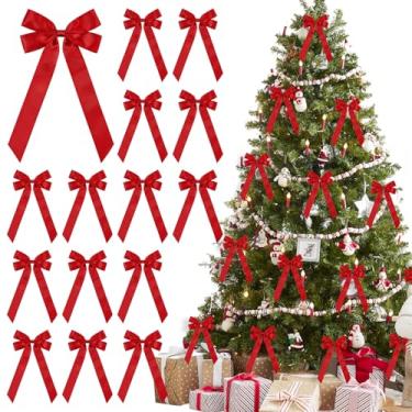 Imagem de 12 peças de laços de cetim - 12 x 21 cm laço de fita pré-amarrado com laços torcidos para decoração de árvore de Natal, guirlanda, lareira, escada, embrulho de presente, decoração de casa de casamento