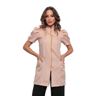 Imagem de Jaleco Feminino Nude Manga Curta Bufante  Zíper Mara - Gardenia Jaleco