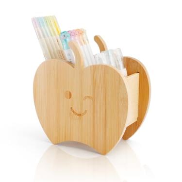 Imagem de RETON Suporte de controle remoto de bambu com 3 compartimentos, organizador de caneta em formato de nuvem fofo, suporte para controle remoto de TV, adequado para controle de mídia, pincel de maquiagem